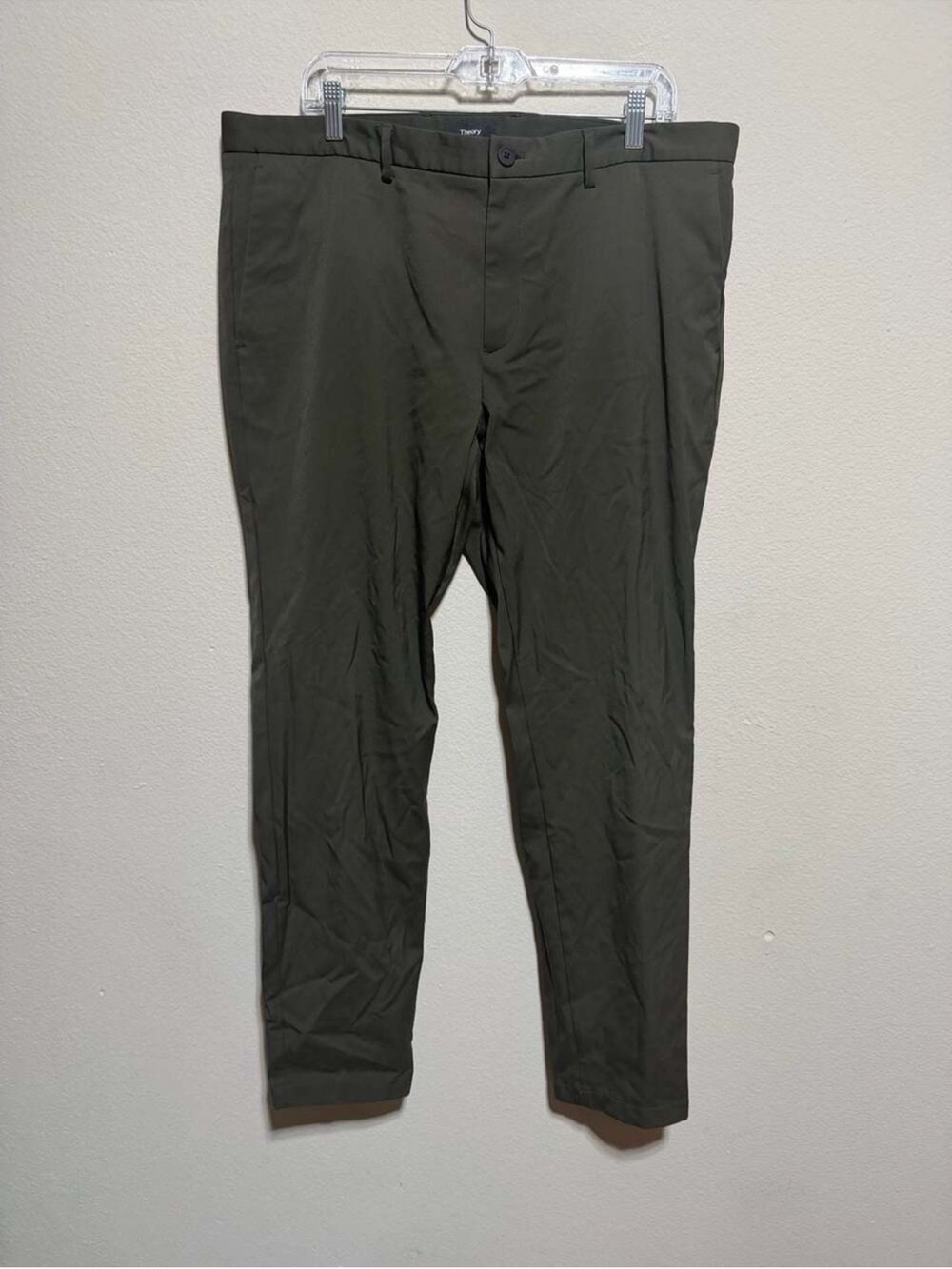 Theory Men’s Olive Green Zaine Neoteric Tapered Chino Trousers Pants Size 38